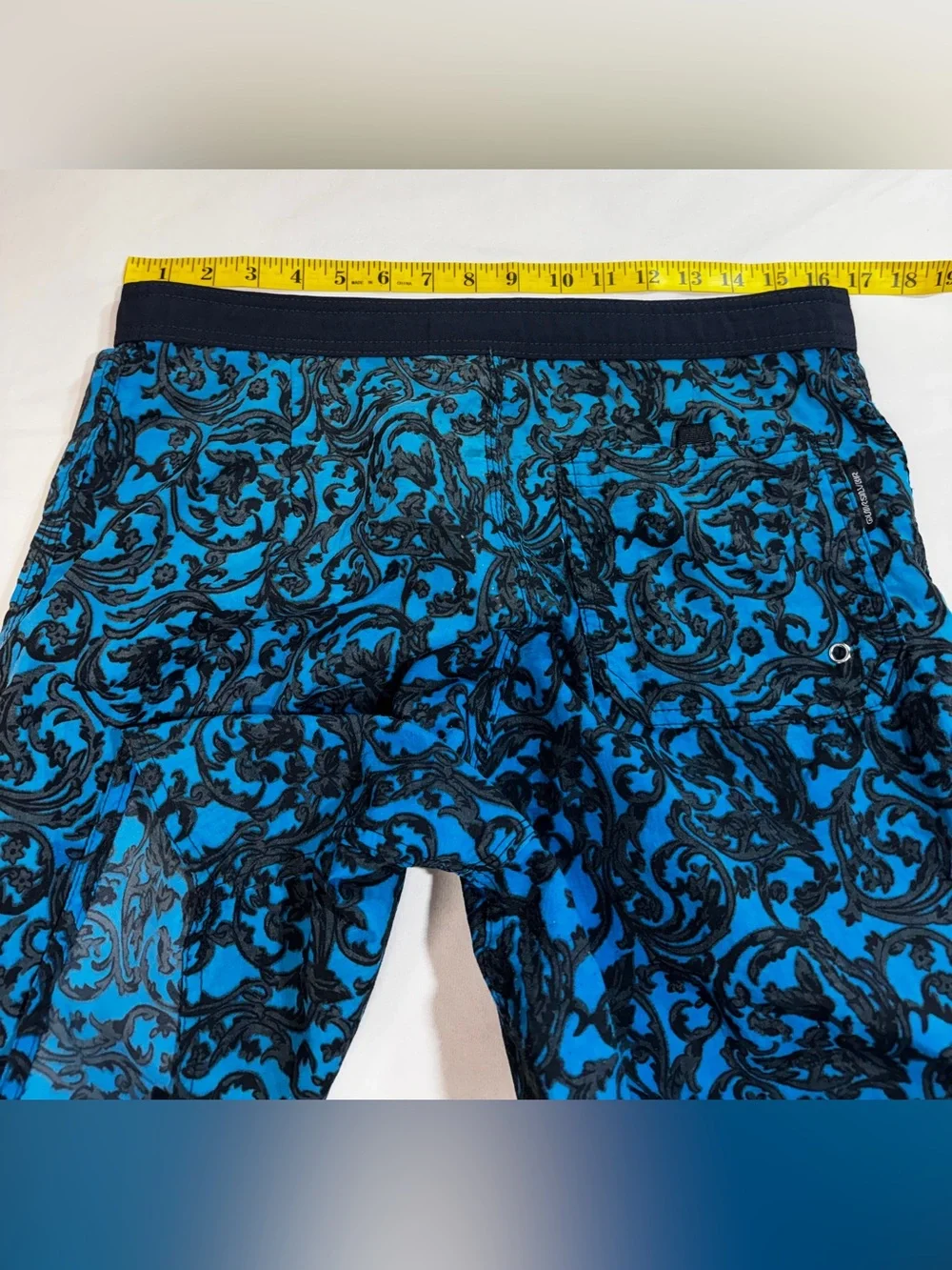 VTG Quiksilver Boardshorts Men 34 Blue Floral Baroque Surf Made in USA 1980s